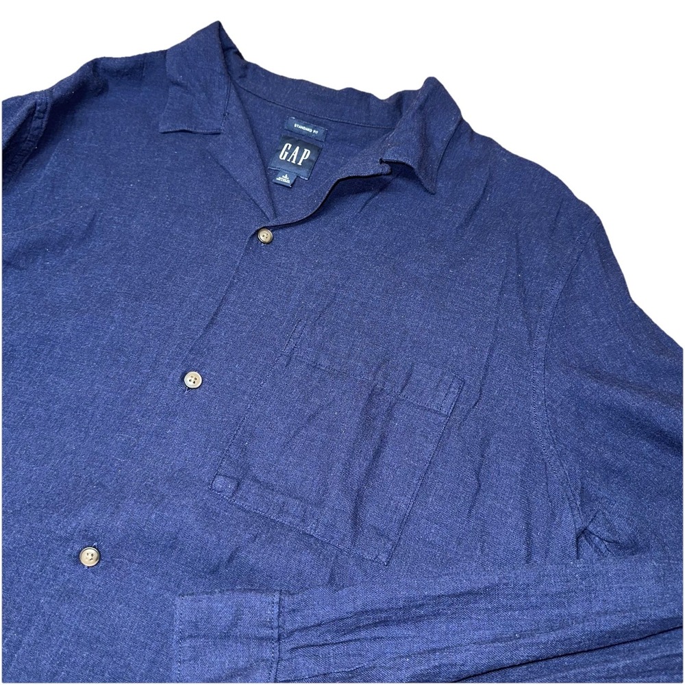 Gap Standard Fit 100% Cotton Navy Blue Button Up Long‎ Sleeve Shirt Men's L Tall